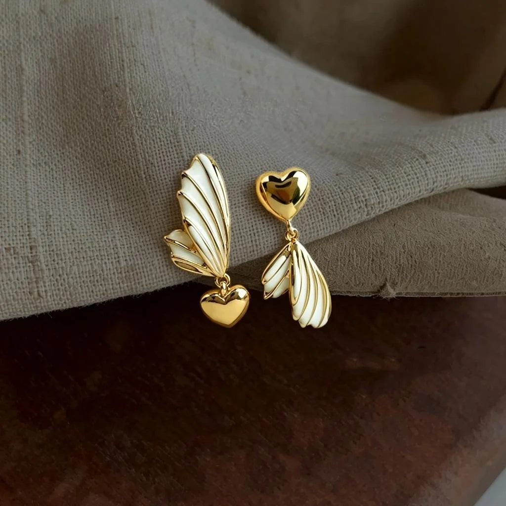 Eco-Friendly Copper Asymmetric Fishtail Heart Geometric Vacation Style Drop Earrings