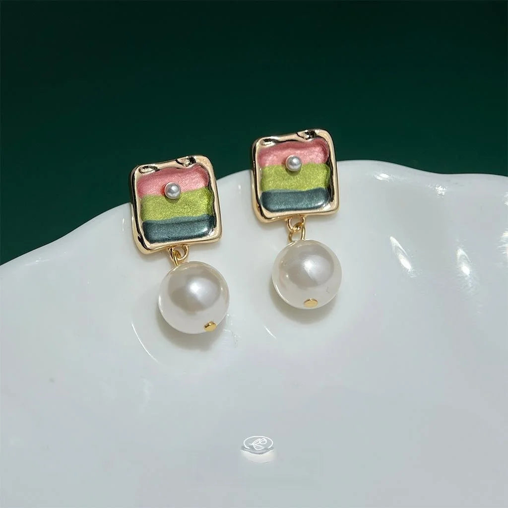 Colorful Gradient Painted Copper Drop Earrings, Geometric Vacation Style