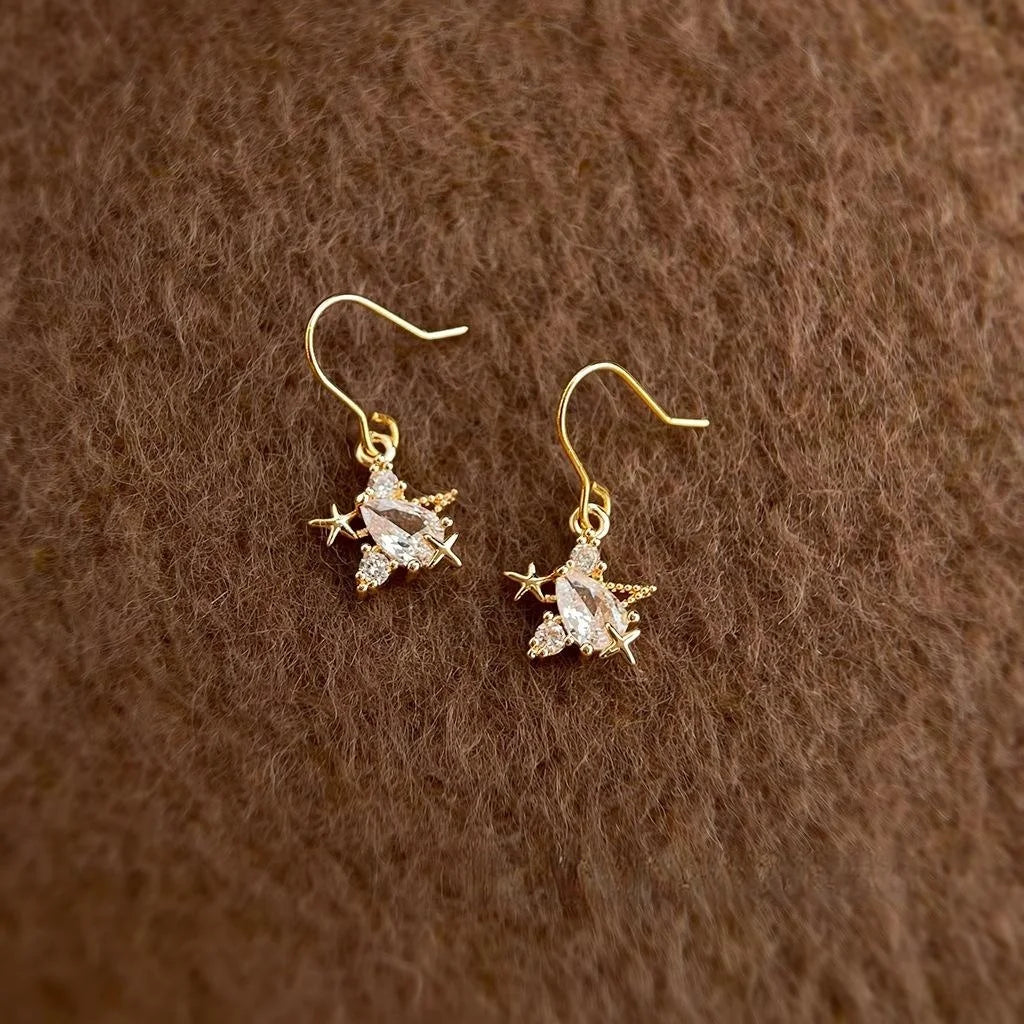 Mini Zircon Starfish Drop Earrings Copper Light Luxury Simple Daily Wear Jewelry