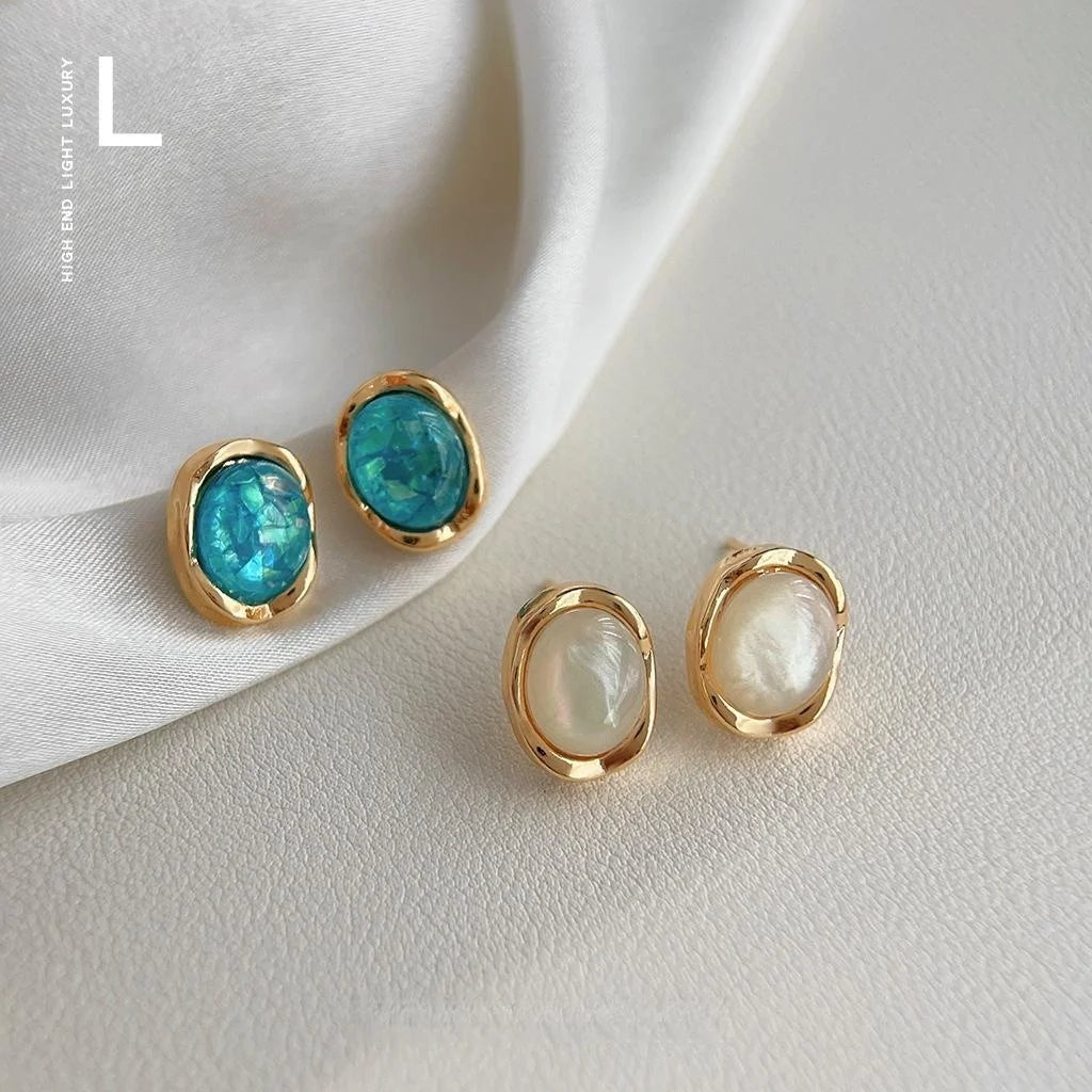 14K Gold Plated Copper Oval Geometric Stud Earrings Elegant Light Luxury Office Jewelry