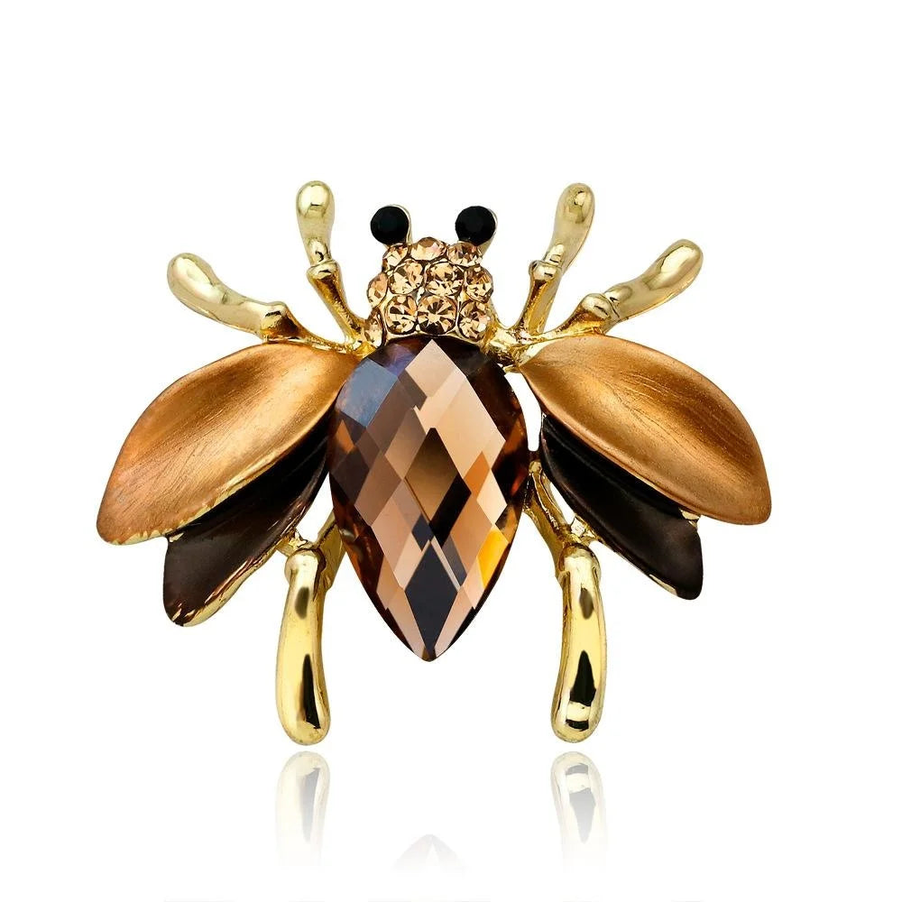 Luxury Rhinestone And Green Crystal Bee Brooch, Cute Gold Alloy Lapel Pin Corsage Suit Accessory Gift