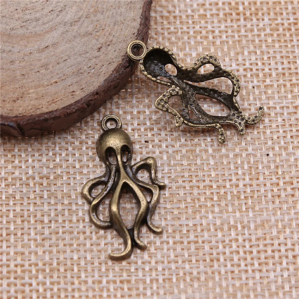 32x17mm 1.8g Multicolor Zinc Alloy Octopus Fish Charm Pendant for DIY Ocean Necklace Bracelet Making