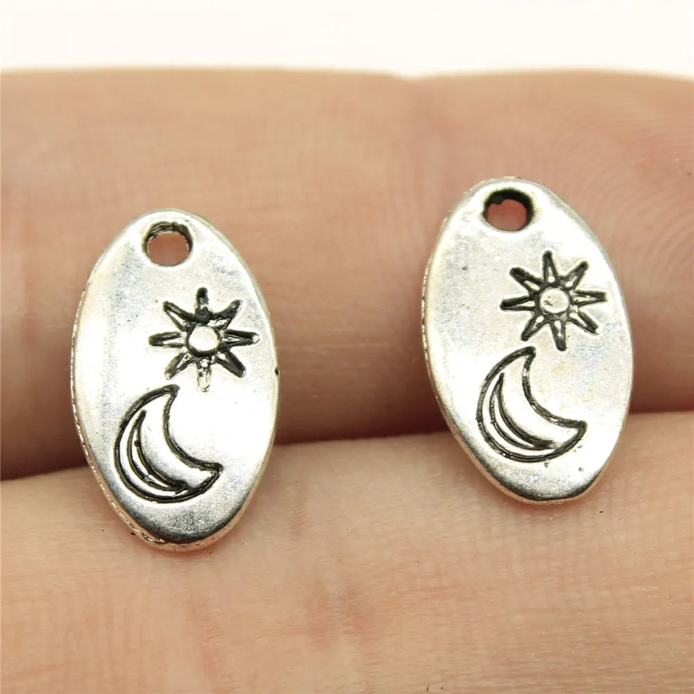 15x9mm 0.8g Antique Silver Zinc Alloy Moon Sun Charm Pendant for DIY Necklace Bracelet Making