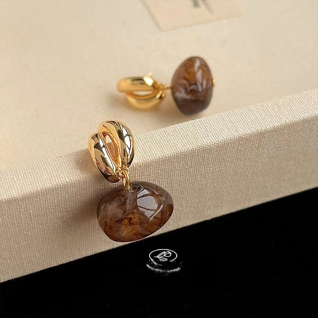 14K Gold Plated Copper Irregular Geometric Amber Drop Earrings Vintage Handmade Style