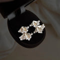 Champagne Gold Micro Pave Zircon Geometric Ginkgo Leaf Tassel Drop Earrings Eco Copper