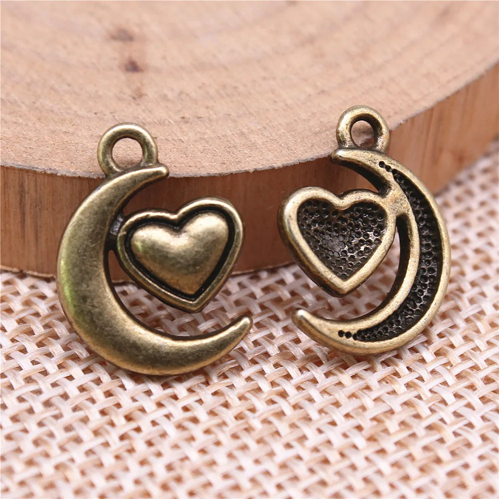 18x14mm 1.3g Multicolor Zinc Alloy Heart Moon Charm Pendant for DIY Necklace Bracelet Jewelry Making