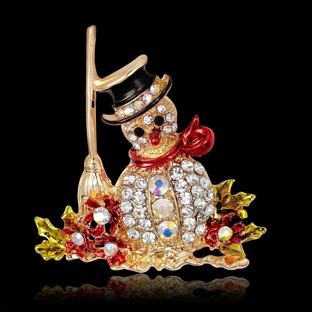 Cute Christmas Snowman Rhinestone Enamel Alloy Brooch, Luxury Lapel Pin Corsage Suit Accessory Gift