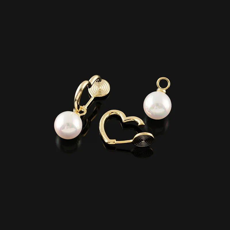 Elegant Heart Hoop Pearl Alloy Stud & Clip On No Piercing Minimalist Gold Tone Women's Earrings
