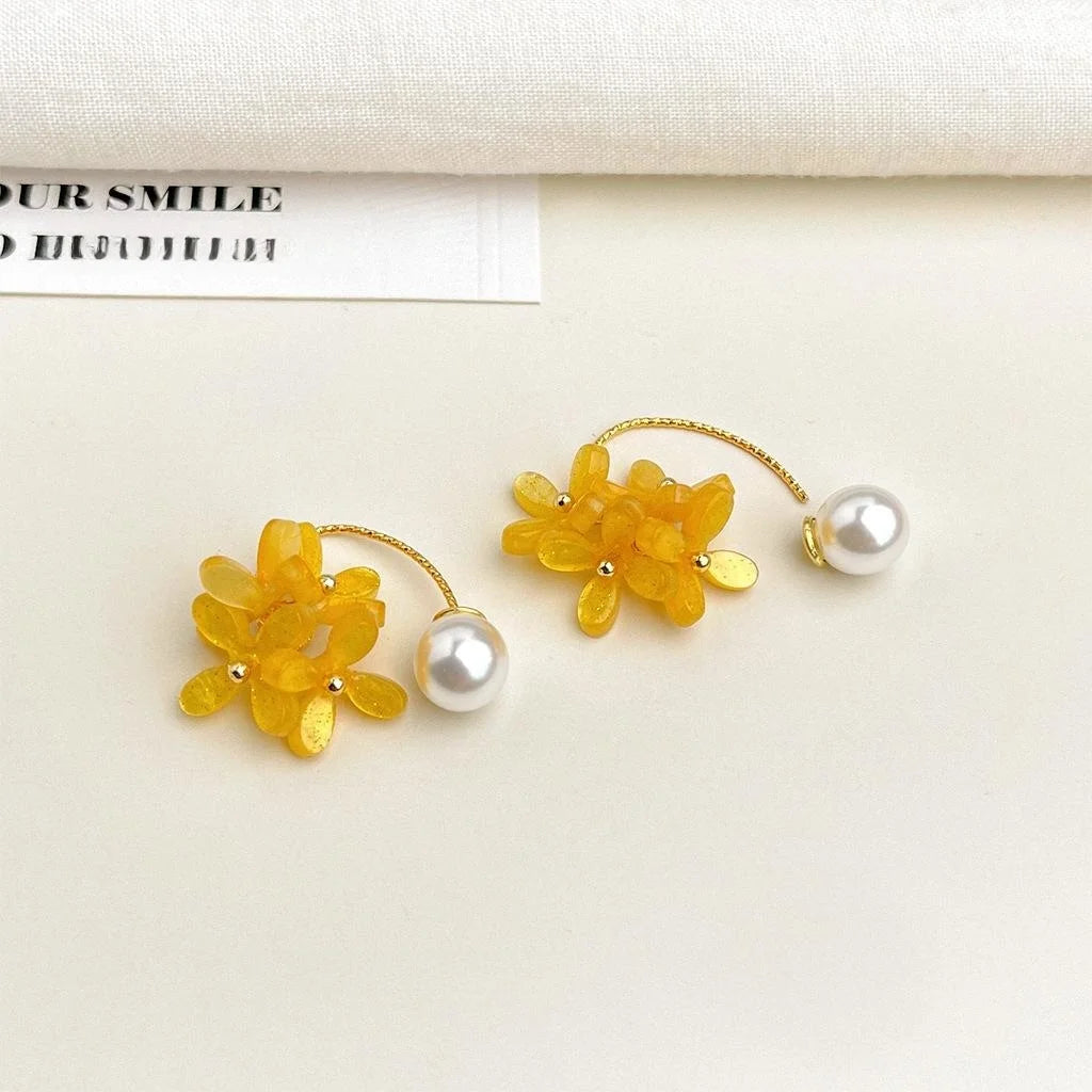 Sweet Yellow Acrylic Flower Drop Earrings For Women Summer Korean Floral Commuter Jewelry