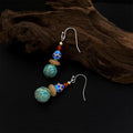 Vintage Ethnic Handmade Enamel Drop Earrings With Red Agate Hubei Turquoise And Chalcedony