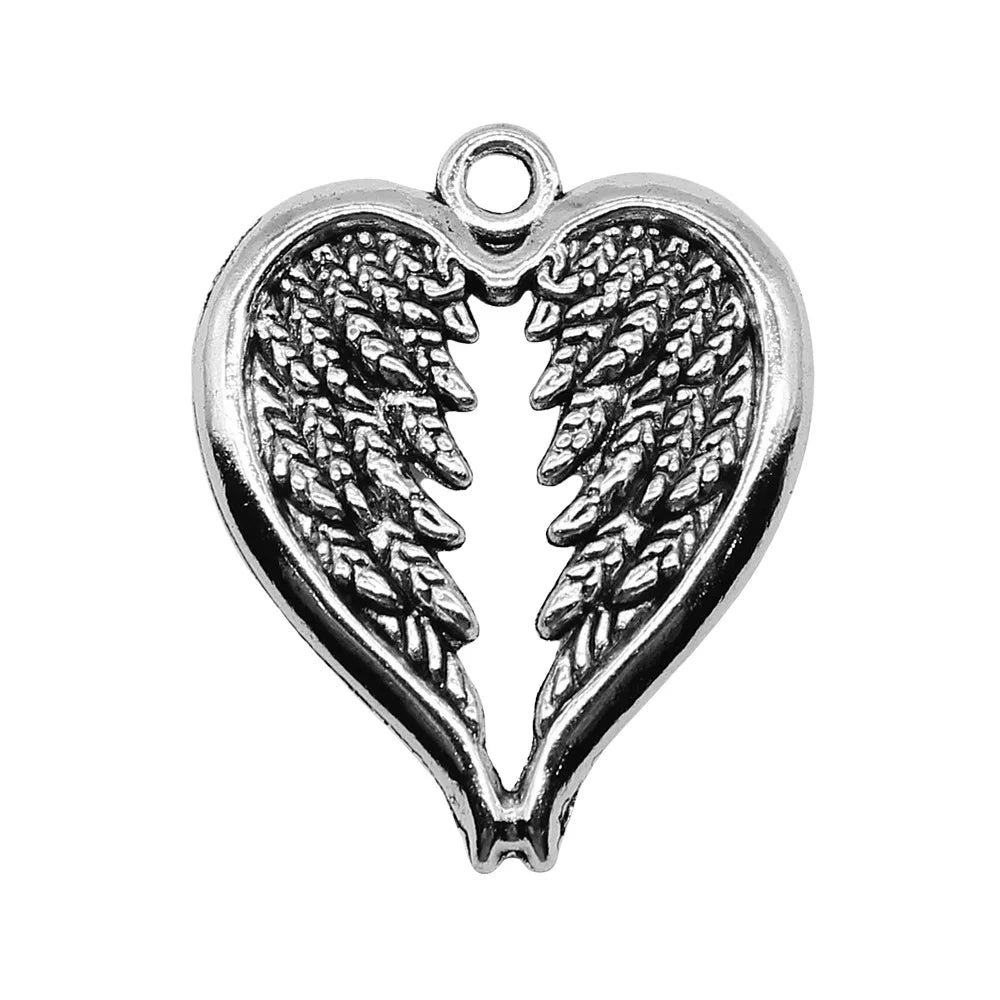 24x30mm 2.9g Antique Silver Zinc Alloy Winged Heart Wing Charm Pendant for DIY Necklace Bracelet Making