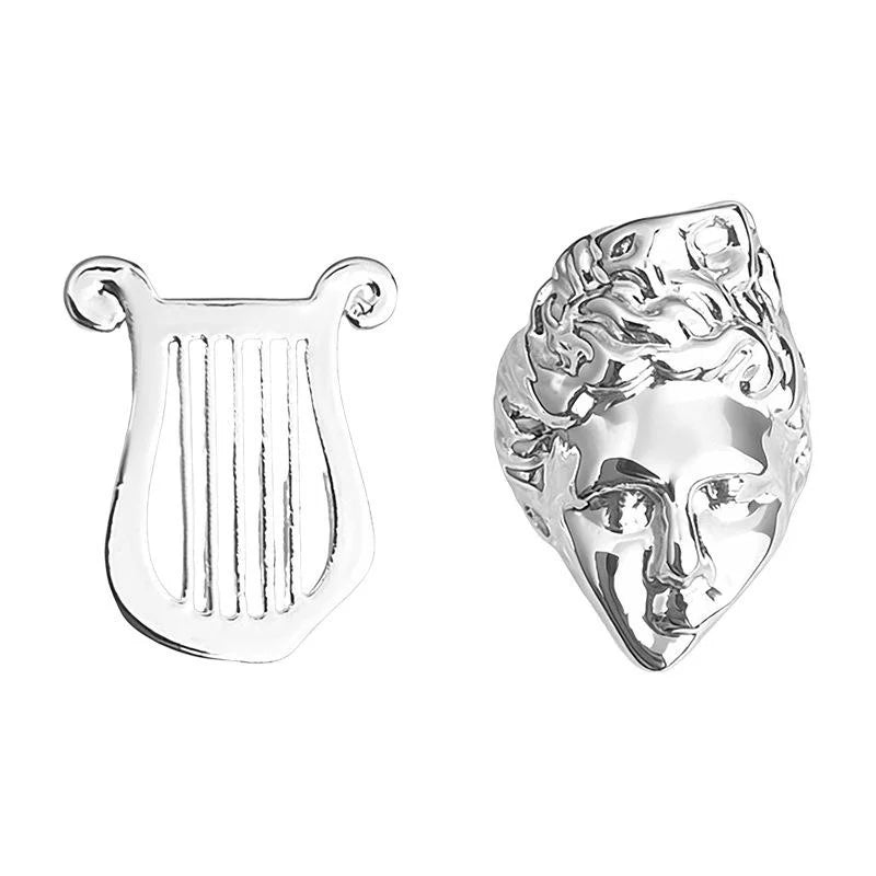 Eco-Friendly Copper Asymmetric Musical Instrument Opera Mask Stud Earrings Minimalist Geometric Style