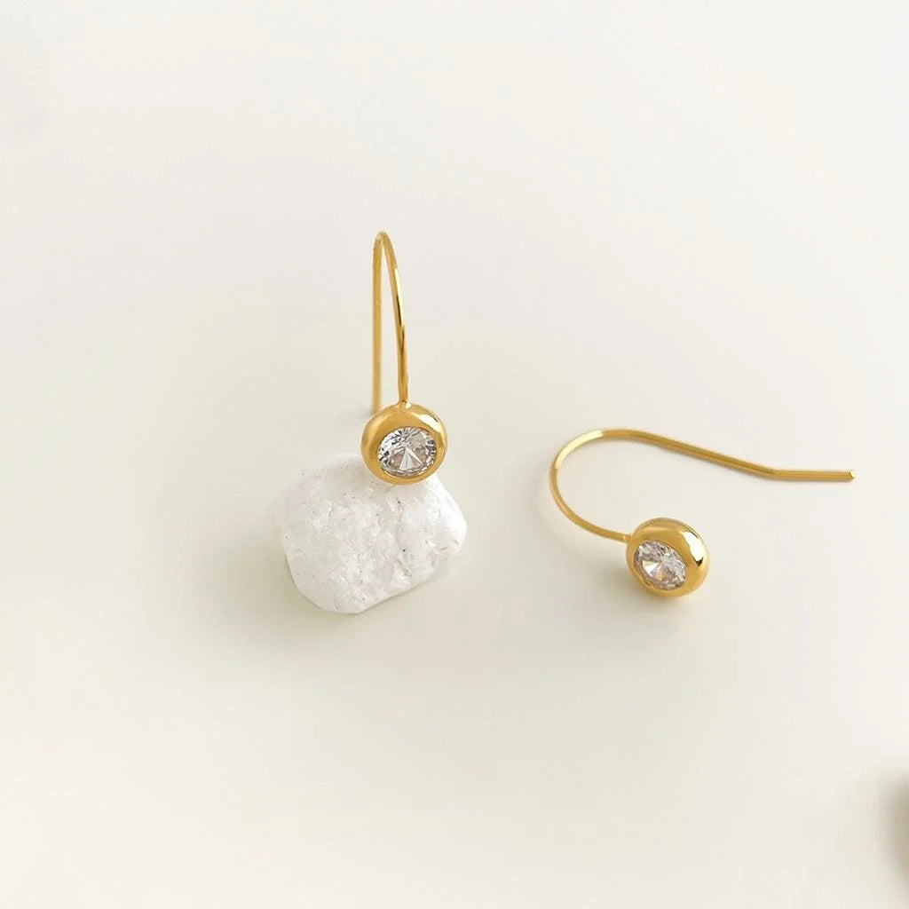 14K Gold Plated Copper Zircon Round Geometric Drop Earrings Simple Minimalist Jewelry For Women
