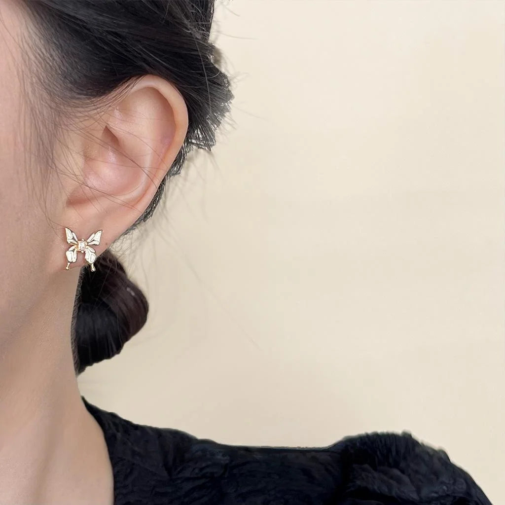 French Light Luxury Butterfly Micro Pave Zircon Copper Stud Earrings