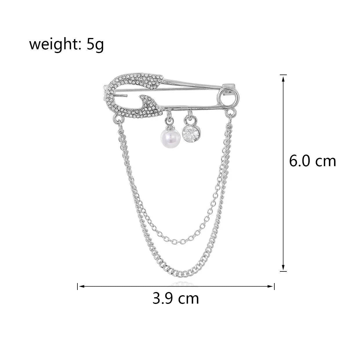 Elegant Gold Alloy Safety Pin Brooch With Rhinestone Pearl Drops And Chain, Women's Lapel Pin Gift