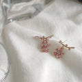 14K Plated Copper Flower Stud Earrings With Micro Pave Zircon Sweet Korean Style