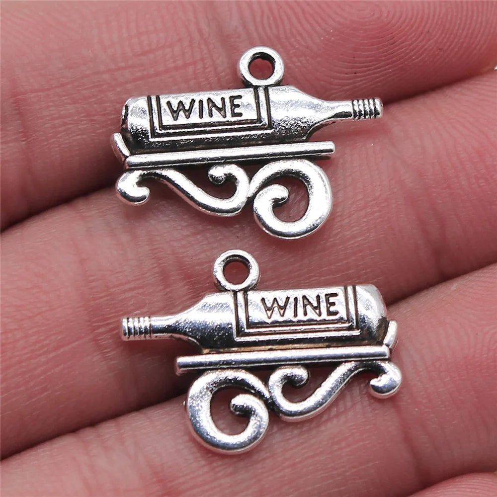 17x22mm 1.7g Antique Silver Finish Zinc Alloy Wine Charm Pendant for Bracelet Necklace DIY Jewelry