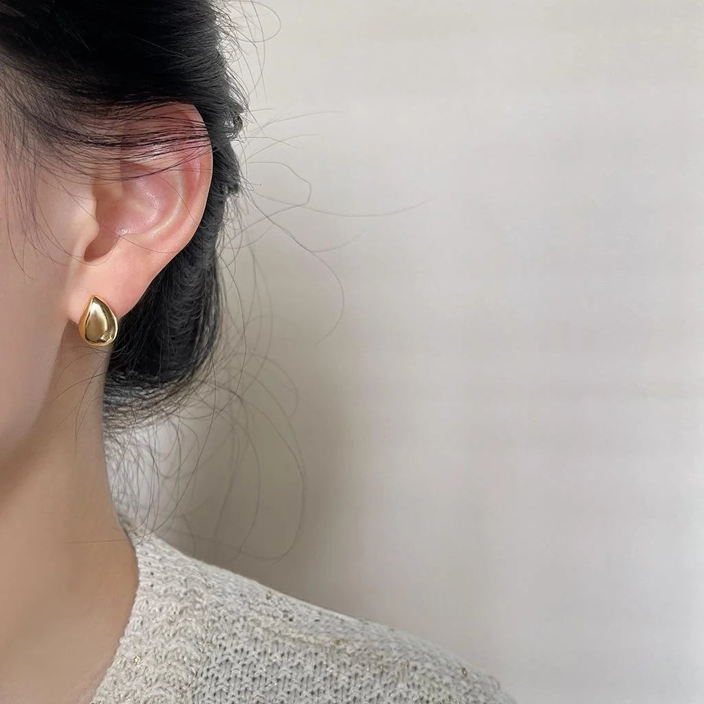 14K Gold Plated Copper Teardrop Stud Earrings Smooth Minimalist Fashion Office Jewelry