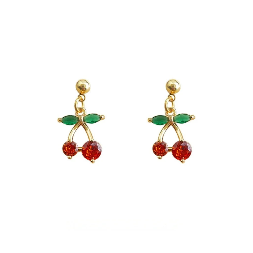 Sweet Simple Micro Pave Zircon Cherry Drop Earrings For Women Elegant Fashion Jewelry
