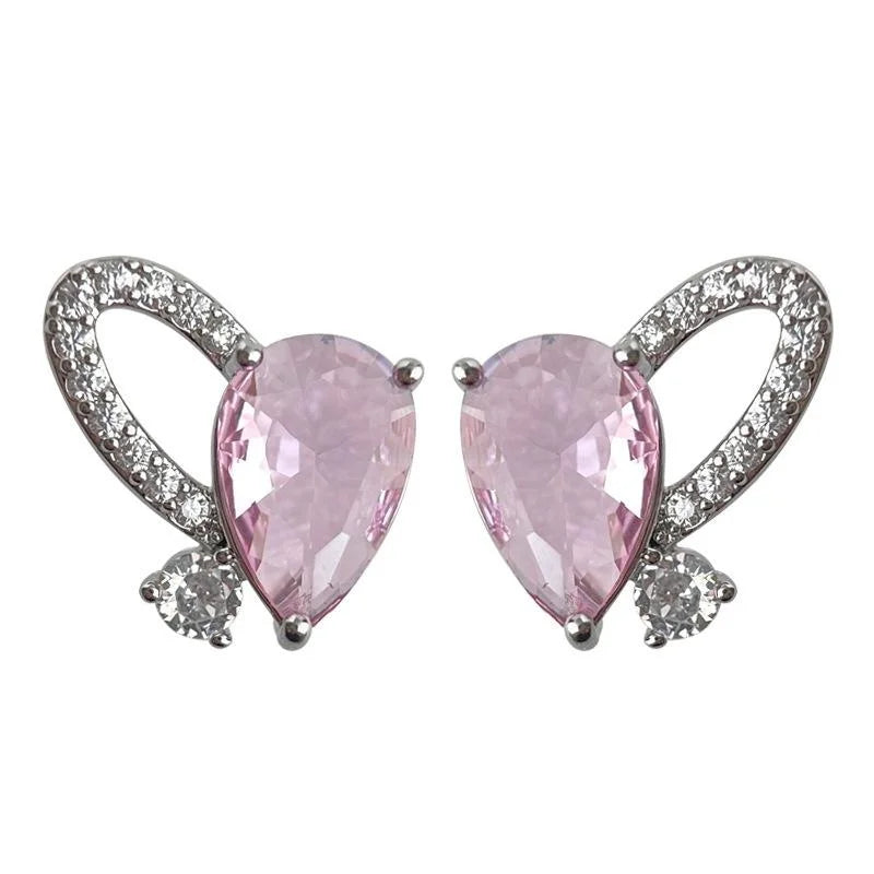 Original Design Irregular Heart Micro Pave Zircon Copper Stud Earrings