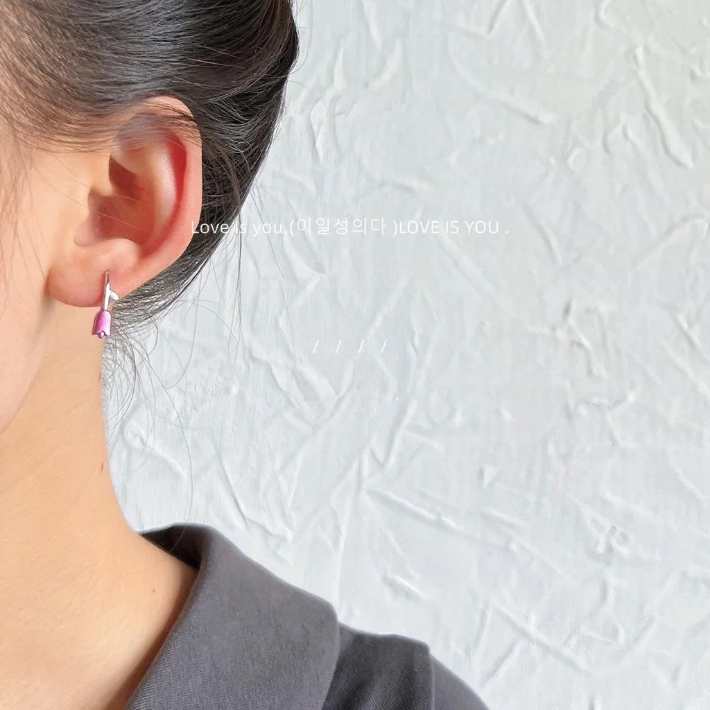 Silver Tulip Flower Copper Drop Earrings Forest Style Sweet Floral Jewelry