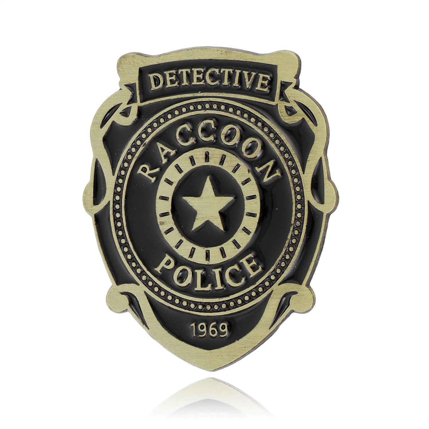 Vintage Alloy Enamel Raccoon Detective Police Shield Badge Brooch, Star Lapel Pin Suit Accessory Gift