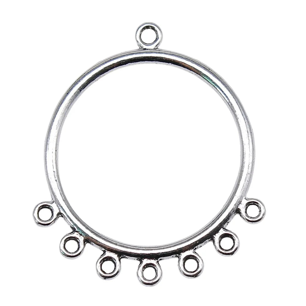 44x37mm 3.1g Antique Silver Zinc Alloy Simple Round Earring Connector Charm for DIY Dangle Earrings
