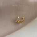 Non Pierced Real Gold Plated Copper Leaf Ear Clip Drop Earrings Korean Minimalist Style