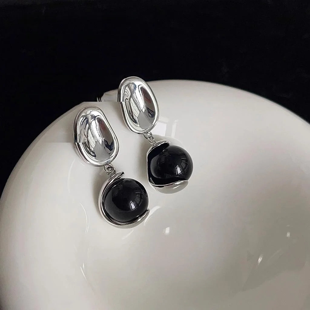 Designer Minimalist Copper Lacquered Pearl Drop Earrings, Geometric Oval Office Jewelry