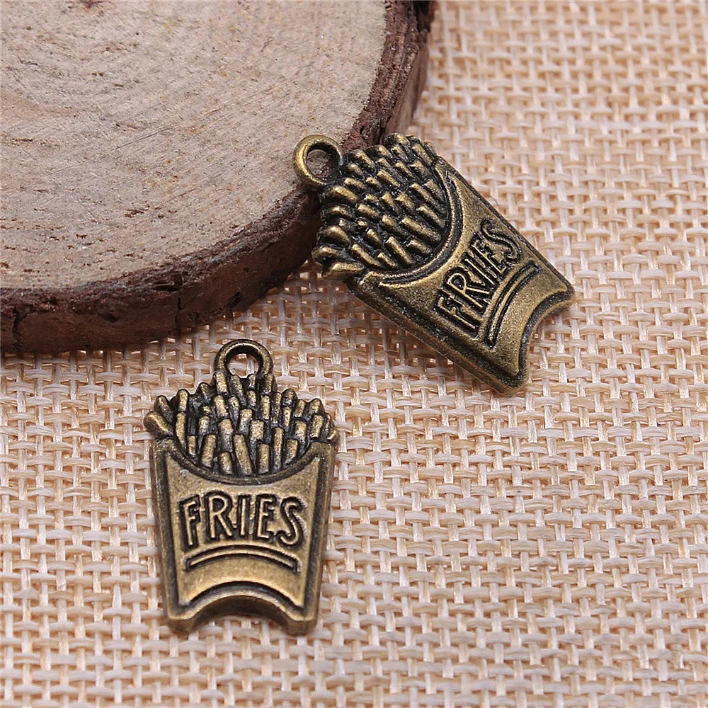 25x15mm 2.1g Multicolor Zinc Alloy French Fries Charm Pendant for DIY Food Theme Jewelry Making