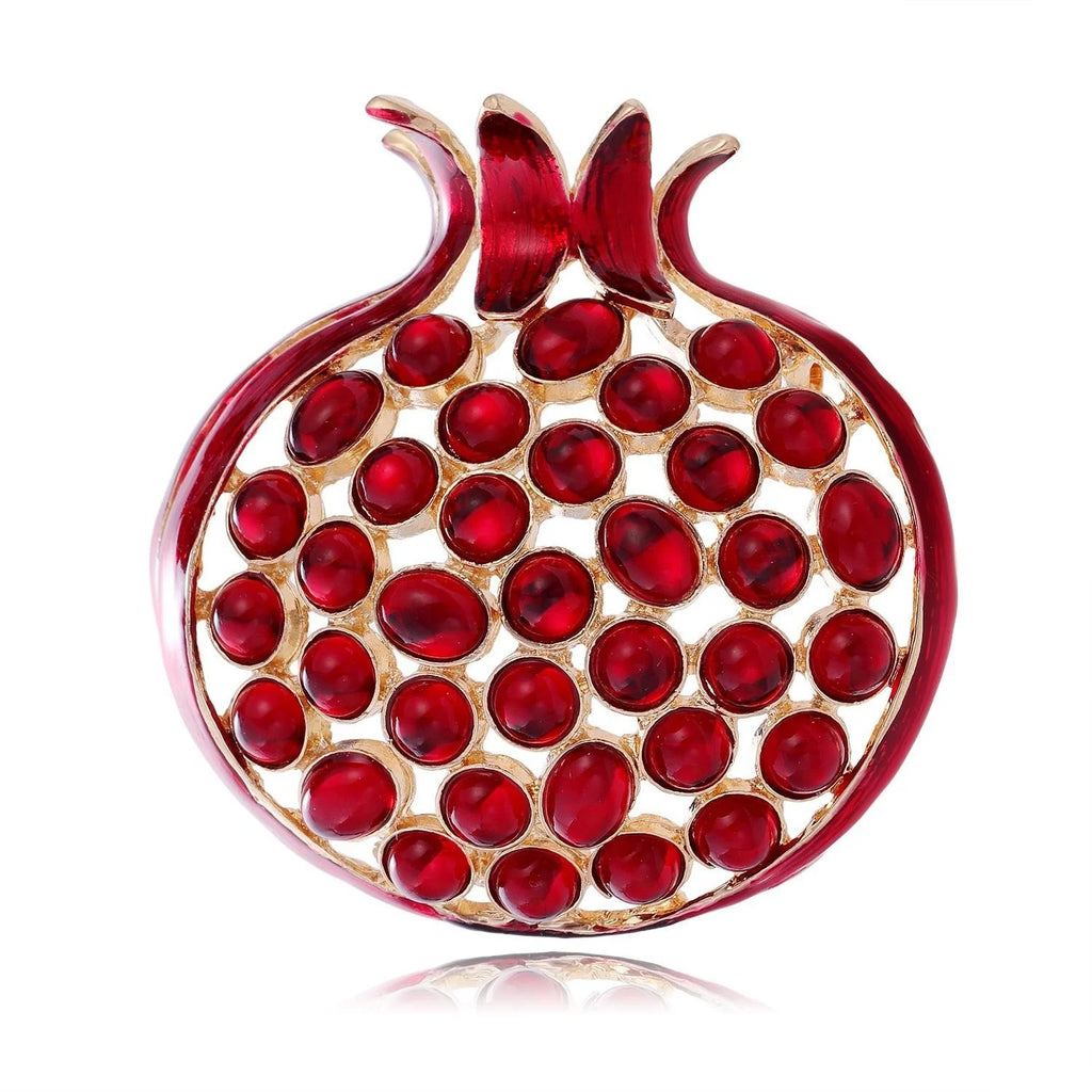 Elegant Red Enamel Pomegranate Brooch With Rhinestone Seeds, Alloy Fruit Lapel Pin Corsage Gift
