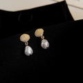 Light Luxury Shell Pearl Mini Drop Earrings Copper French Vintage Geometric Jewelry