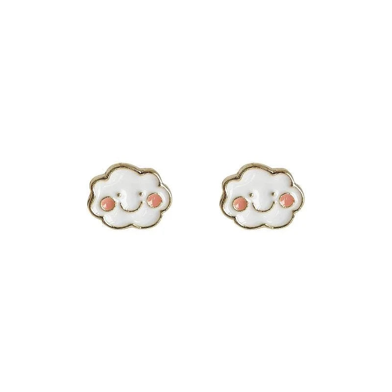 Cute Minimalist White Cloud Enamel Copper 14K Gold Plated Stud Earrings