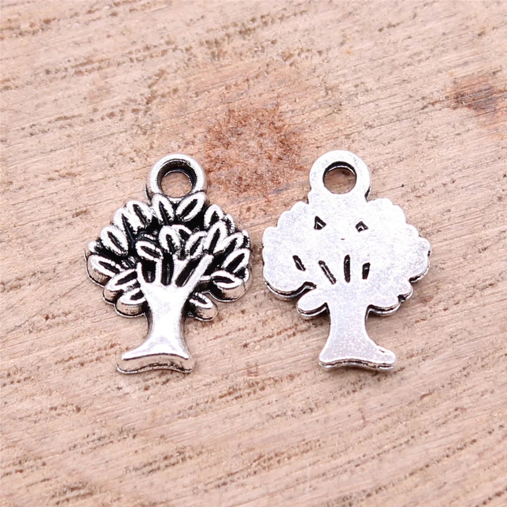 15x11mm 0.68g Antique Silver Zinc Alloy Tree Charm Pendant for Handmade DIY Necklace Jewelry Making