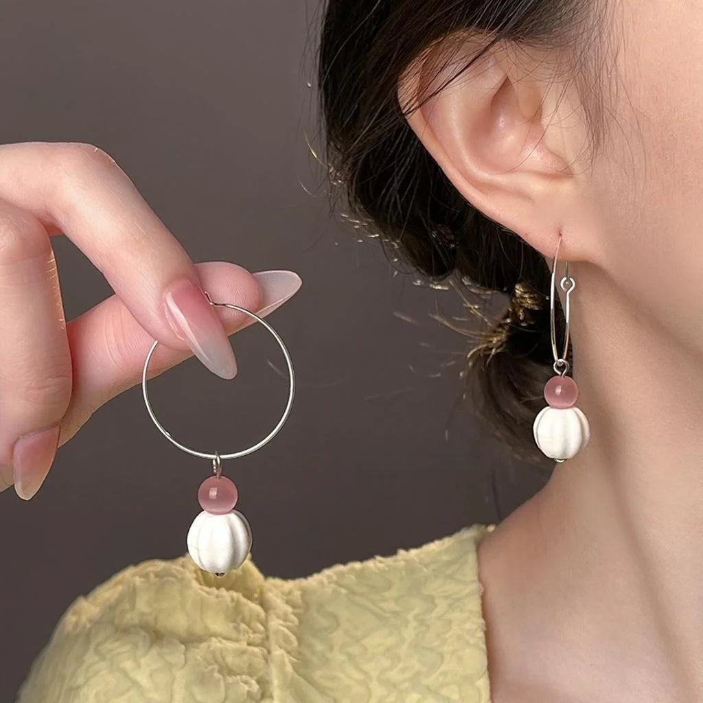 Handmade Designer Ceramic White Lotus Drop Earrings New Chinese Sweet Geometric Round Jewelry