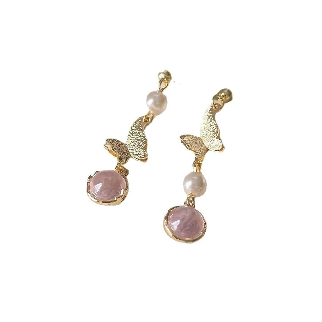 Korean Japanese Style Copper 14K Plated Butterfly Stud Earrings Handmade Minimalist Jewelry
