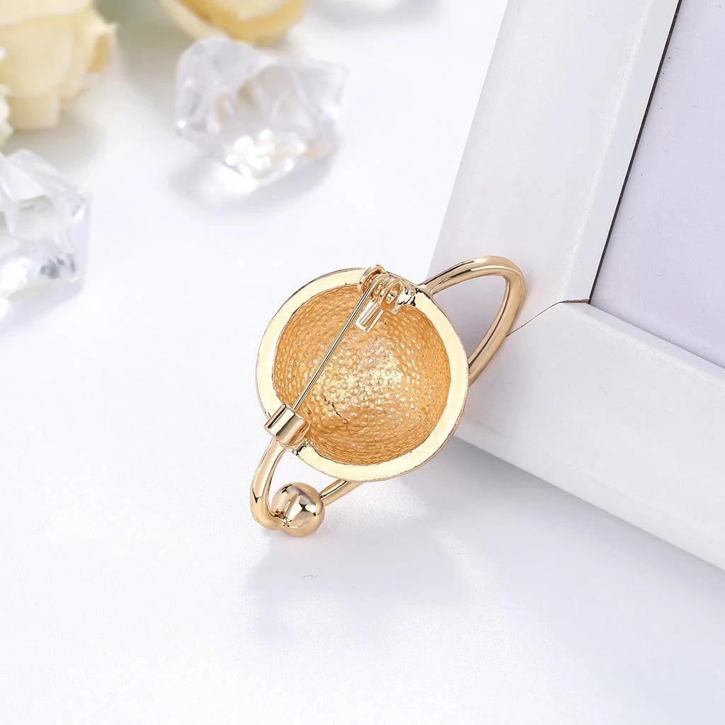 Elegant Blue Enamel Planet Earth Globe Brooch, Gold Tone Alloy Universe Lapel Pin Suit Accessory Gift
