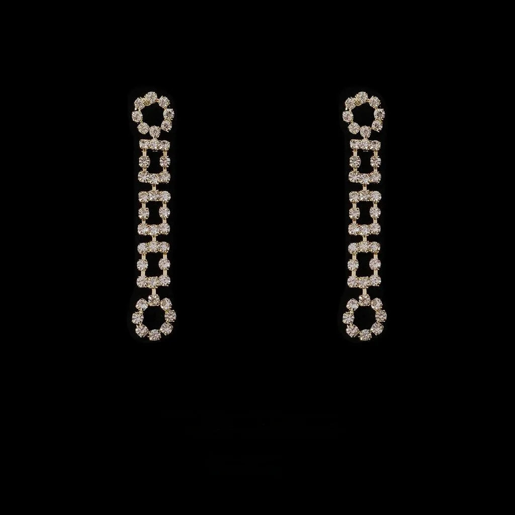 14K Plated Copper Long Geometric Rhinestone Line Drop Earrings Light Luxury Fashion