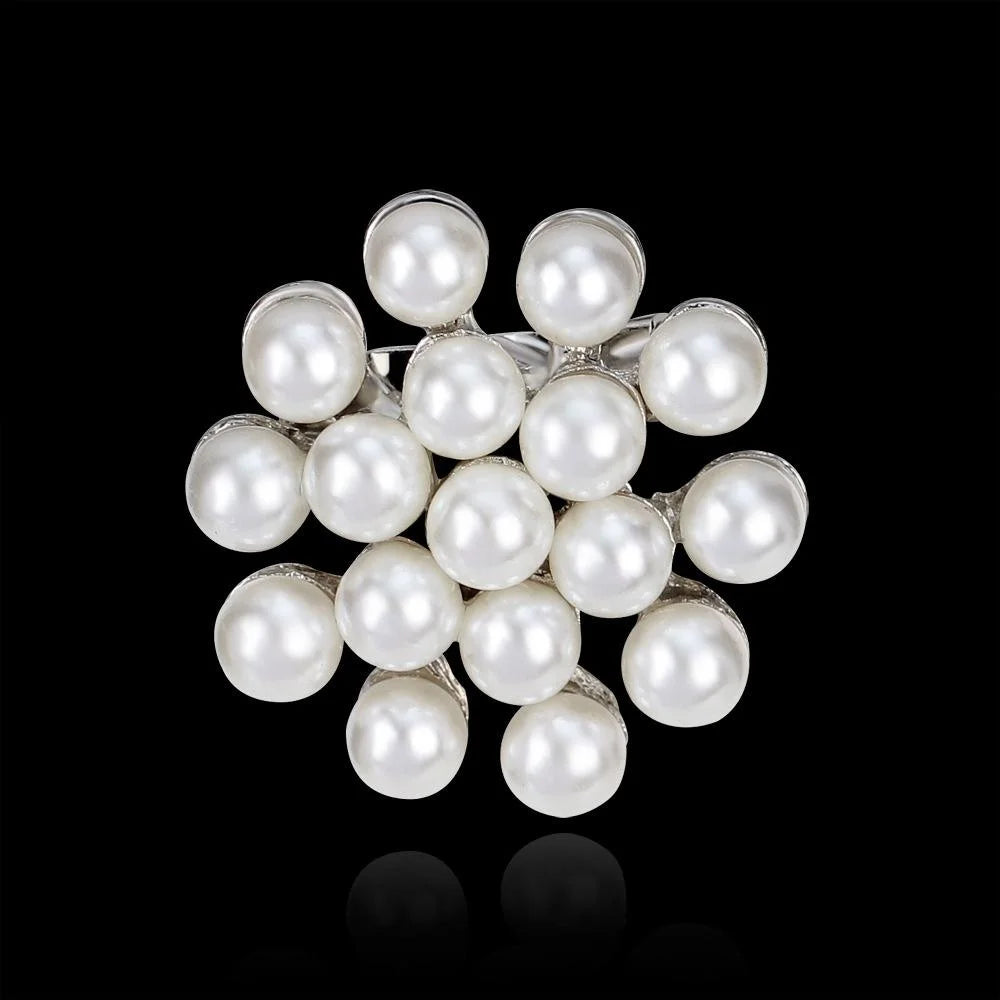 Elegant Full Pearl Rhinestone Flower Brooch For Women, Alloy Lapel Pin Corsage Suit Accessory Gift