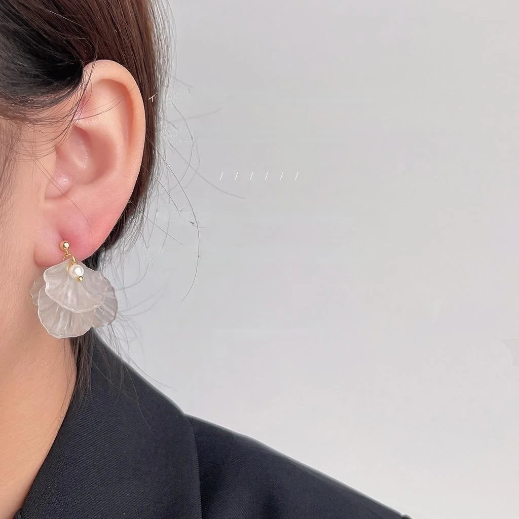 Handmade Acrylic Floral Petal Stud Earrings Silver Plated Pin Korean Japanese Pastoral Jewelry