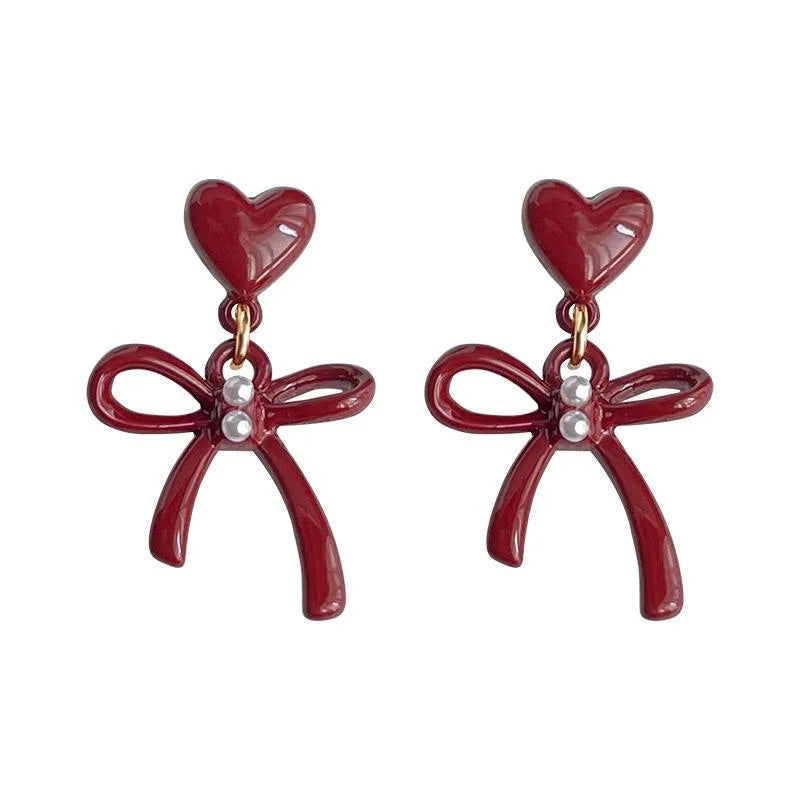 Copper Lacquered Flower Petal Bow Geometric Drop Earrings, Premium Commuter Style