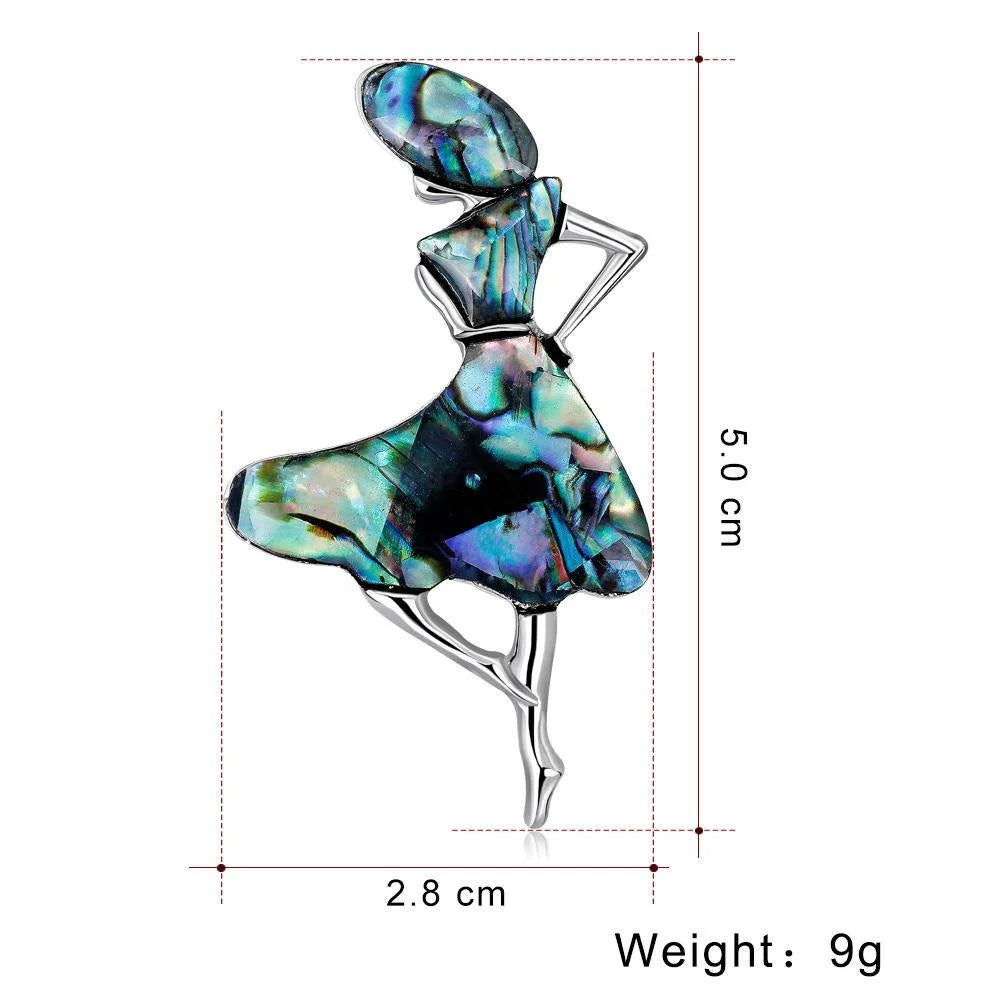 Elegant Mother Of Pearl Dancing Girl Brooch, Alloy Shell Lapel Pin Corsage For Suit Accessory Gift