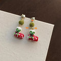 Original Design Handmade Christmas Glass Glaze Copper Stocking Drop Earrings
