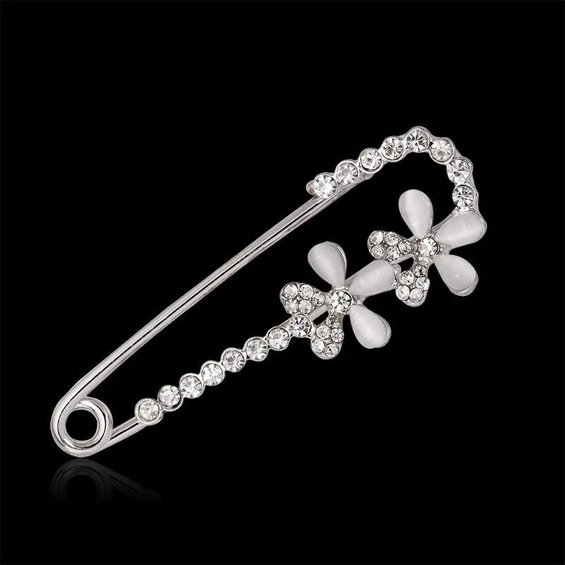 Elegant Rhinestone Alloy Safety Pin Brooch With Bowknot And Shell Flower Lapel Pin Corsage Suit Accessory Gift