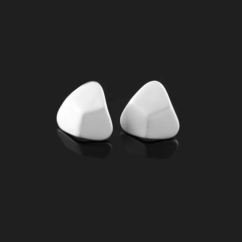Elegant White Enamel Triangle Geometric Stud & Clip On No Piercing Minimalist Fashion Earrings