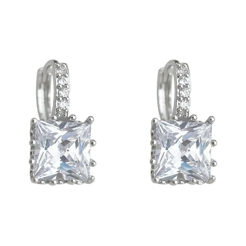 Sparkling Square Geometric Zircon Copper Drop Earrings Minimalist Commuter Fashion Jewelry
