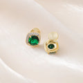 Elegant Luxury Emerald Green Oval Zircon Rhinestone Halo Geometric Stud & Clip On No Piercing Alloy Earrings