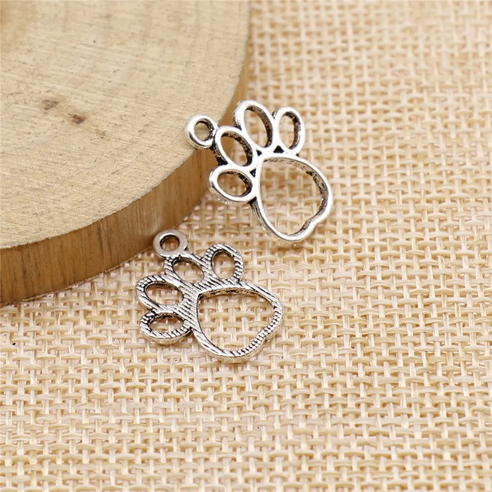 19x14mm 0.6g Antique Silver Tone Zinc Alloy Dog Paw Charm Pendant for DIY Pet Necklace Bracelet Making