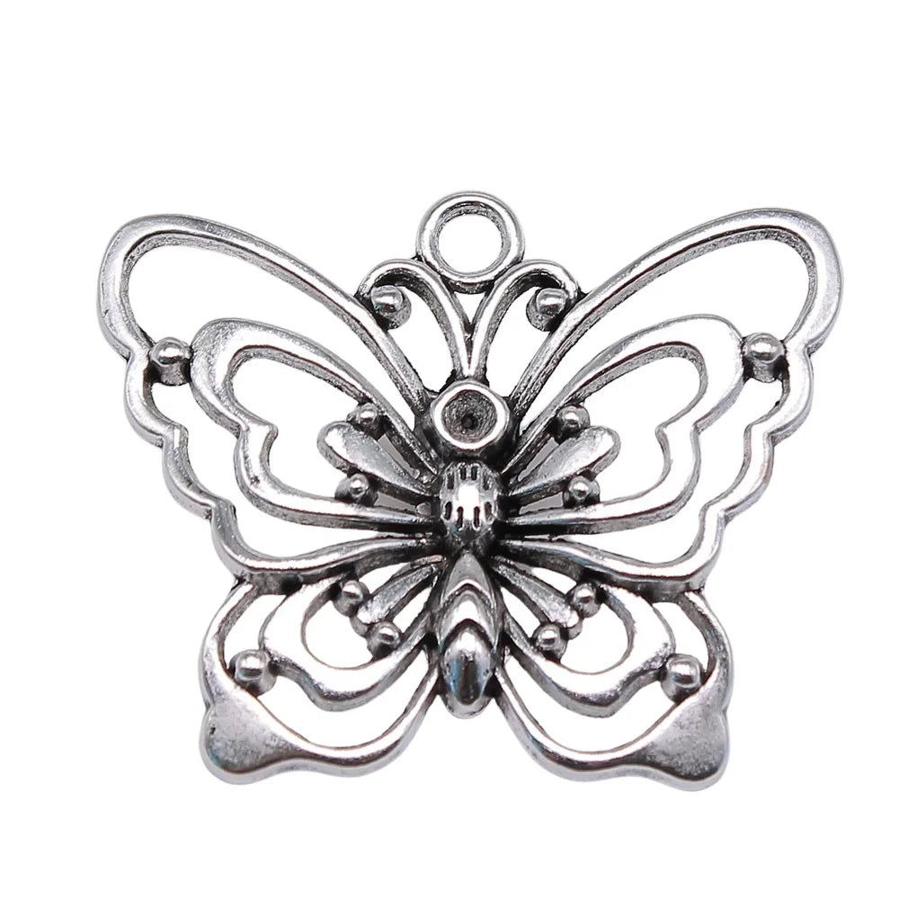 38x47mm 10g Antique Silver Zinc Alloy Butterfly Charm Pendant for DIY Necklace Bracelet Making