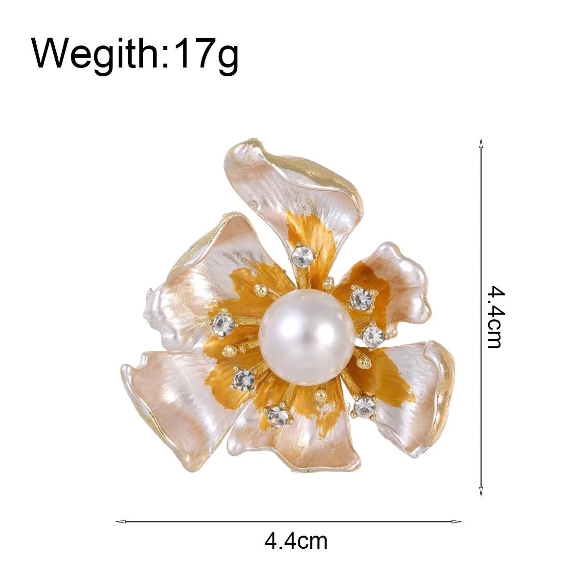 Elegant Enamel Flower Brooch With Pearl Center And Rhinestone Accents, Gold Alloy Lapel Pin Gift